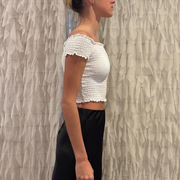 White Off-Shoulder Smocked Top | Size Small - Picture 3 of 4